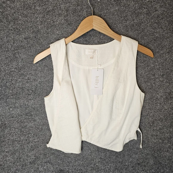 NWT Billy J Ivy Vest - Off-White Linen-Look Wrap Waistcoat- Size 6 - Picture 5 of 8